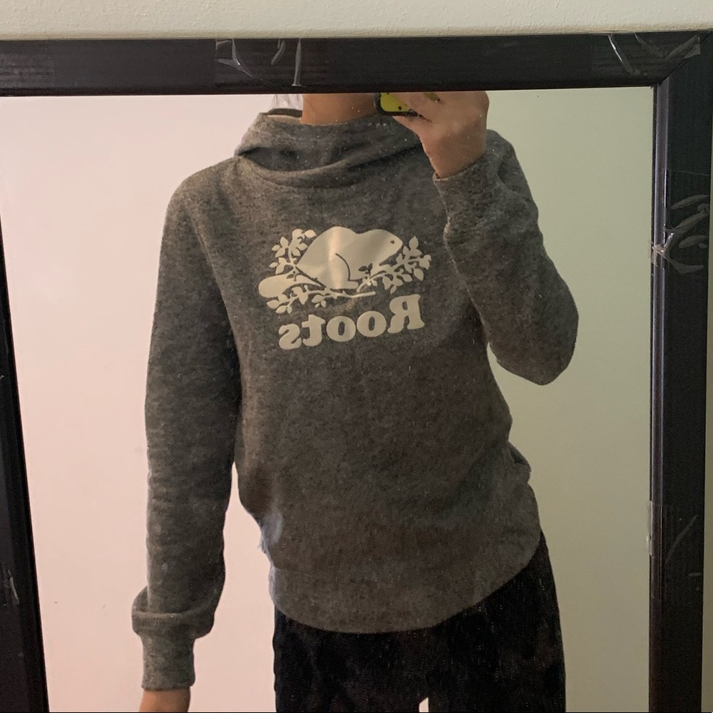 Roots white salt and pepper mock neck hoodie